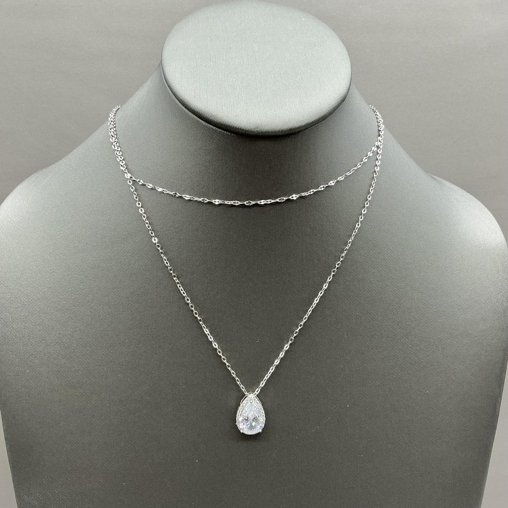 SWEETV Necklace Silver Tone Layered Teardrop‎ Pendant Y-Drop Womens Jewelry